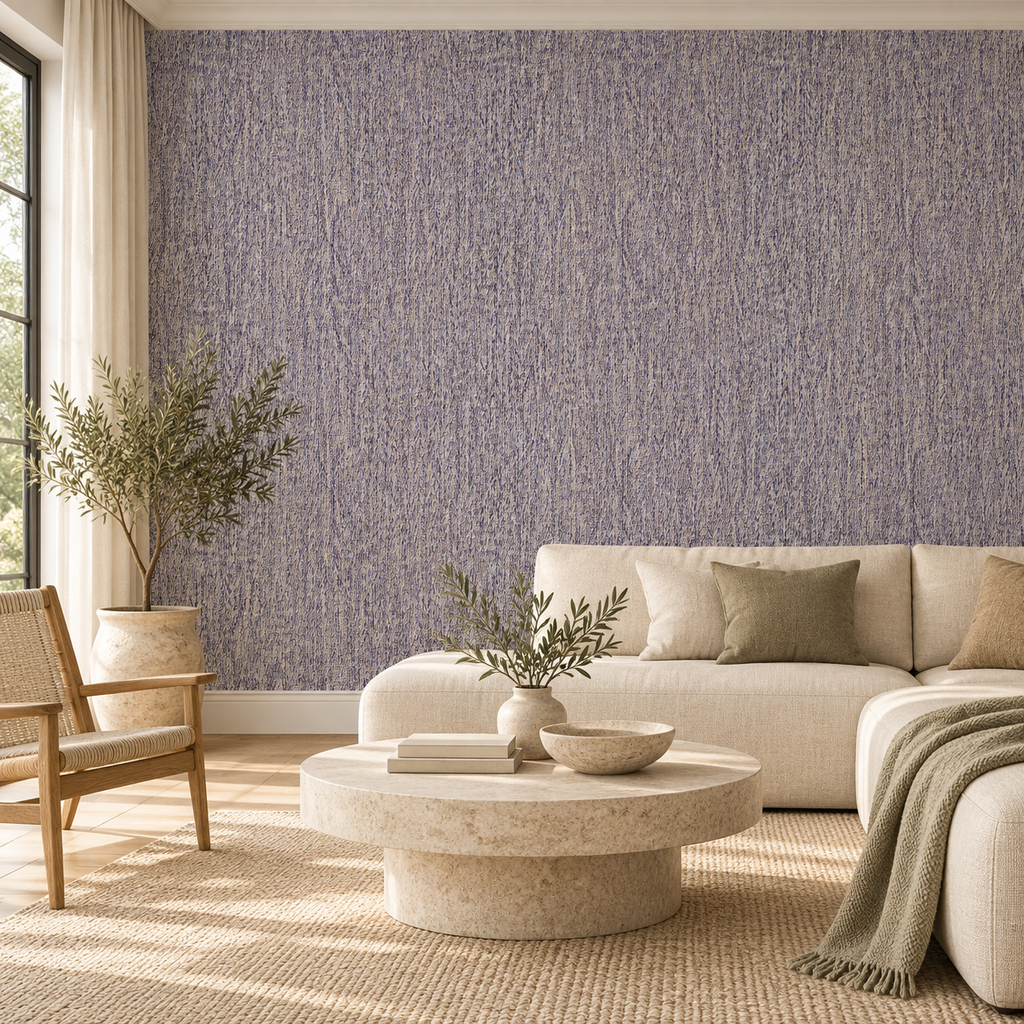 Quiet Textile, peel and stick wallpaper styled on a feature wall