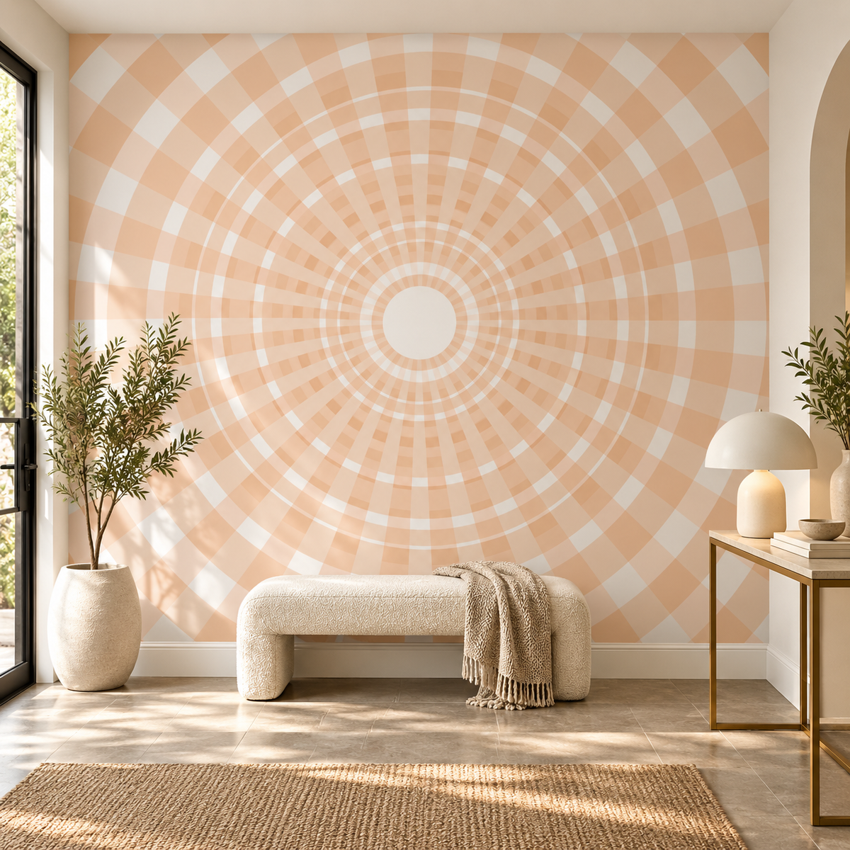 Radiant Orbit, peel and stick wallpaper styled on a feature wall
