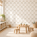 Rainbow Arc peel and stick wallpaper styled on a feature wall
