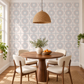 Retro Circles, peel and stick wallpaper styled on a feature wall