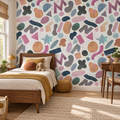 Retro Shapes peel and stick wallpaper styled on a feature wall