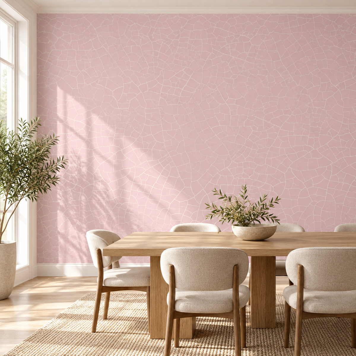 Rose Craquelure, peel and stick wallpaper styled on a feature wall