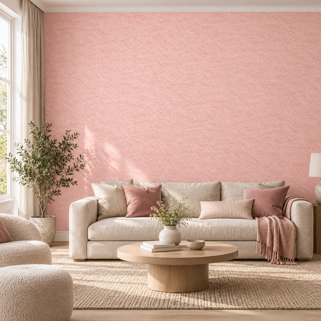 Rose Weave, peel and stick wallpaper styled on a feature wall