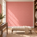 Rosy Lattice, peel and stick wallpaper styled on a feature wall