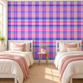Rosy Plaid peel and stick wallpaper styled on a feature wall
