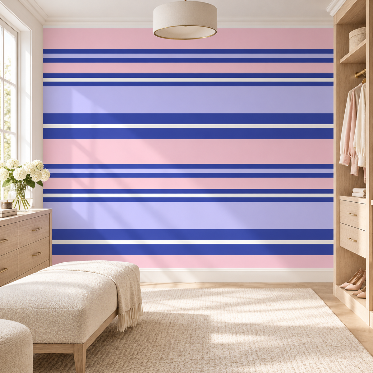 Royal Pastels, peel and stick wallpaper styled on a feature wall