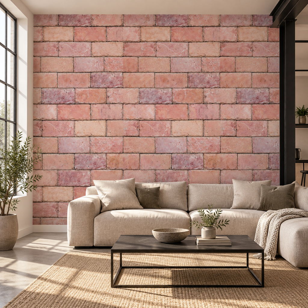 Rustic Brick, peel and stick wallpaper styled on a feature wall