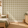Rustic Plaid peel and stick wallpaper styled on a feature wall
