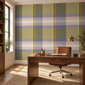 Earthy Plaid, peel and stick wallpaper styled on a feature wall