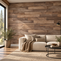 Stacked Timber, peel and stick wallpaper styled on a feature wall