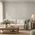 Sage Damask, peel and stick wallpaper styled on a feature wall