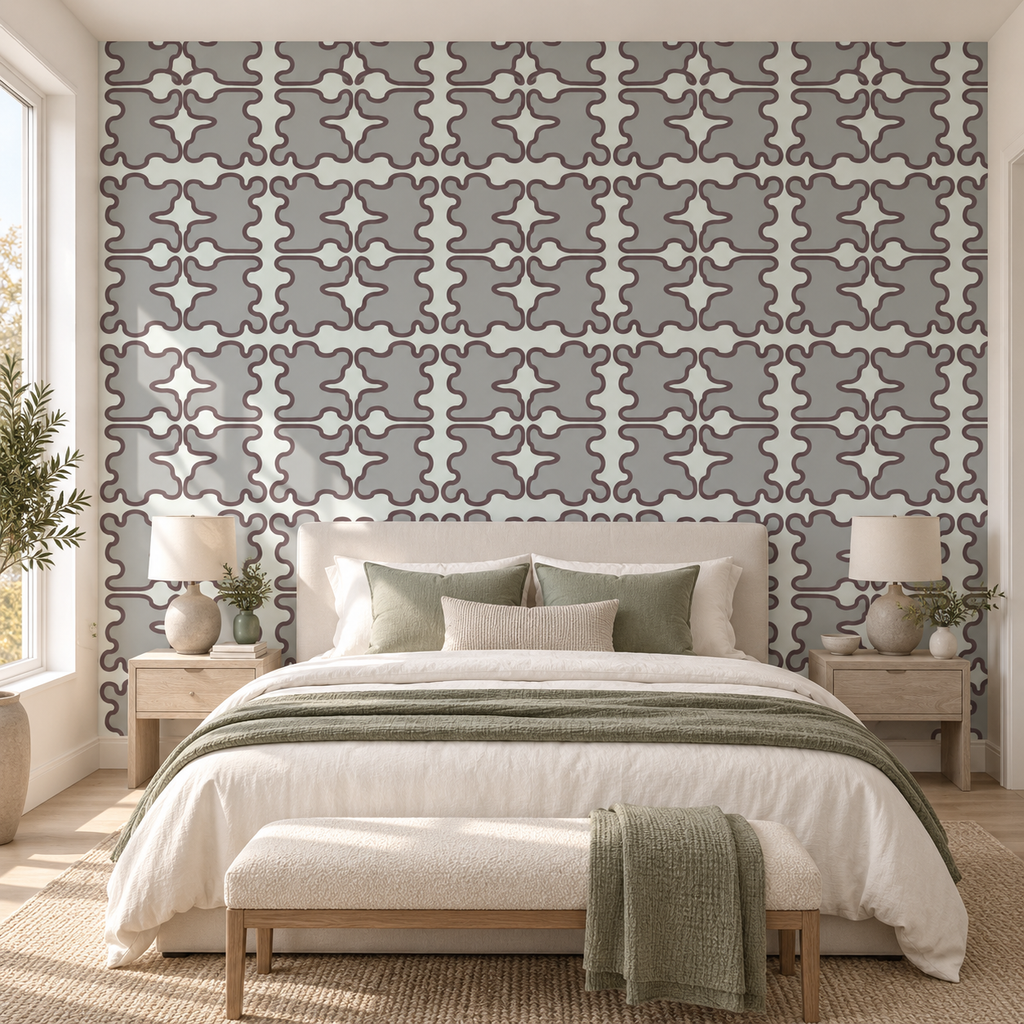 Sage Lattice, peel and stick wallpaper styled on a feature wall