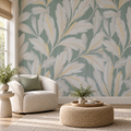 Sage Leaf, peel and stick wallpaper styled on a feature wall