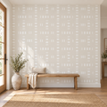 Sand Blocks, peel and stick wallpaper styled on a feature wall