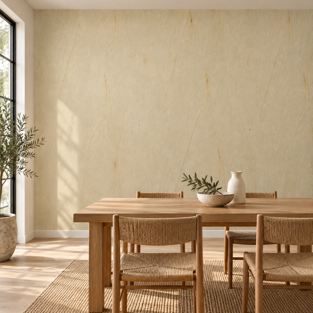 Sand Canvas, peel and stick wallpaper styled on a feature wall
