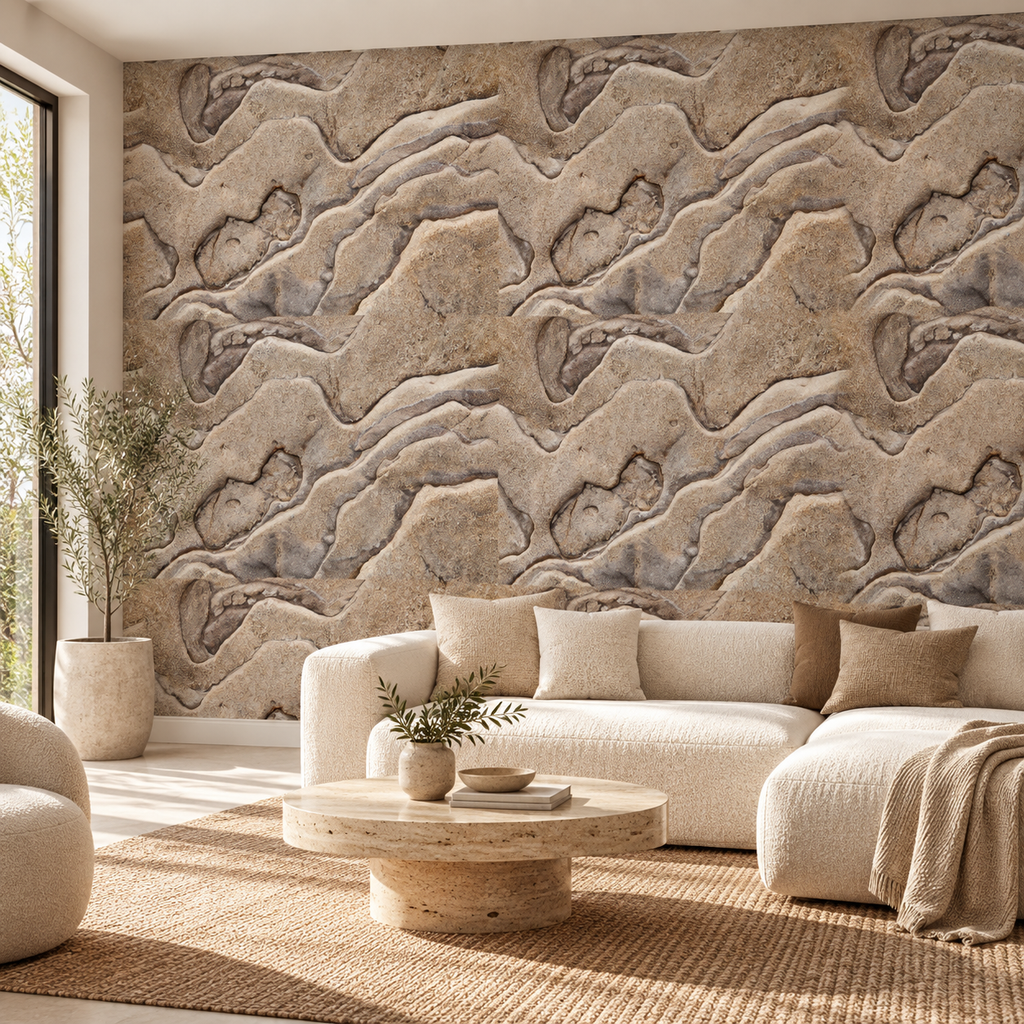 Sandstone Flow, peel and stick wallpaper styled on a feature wall