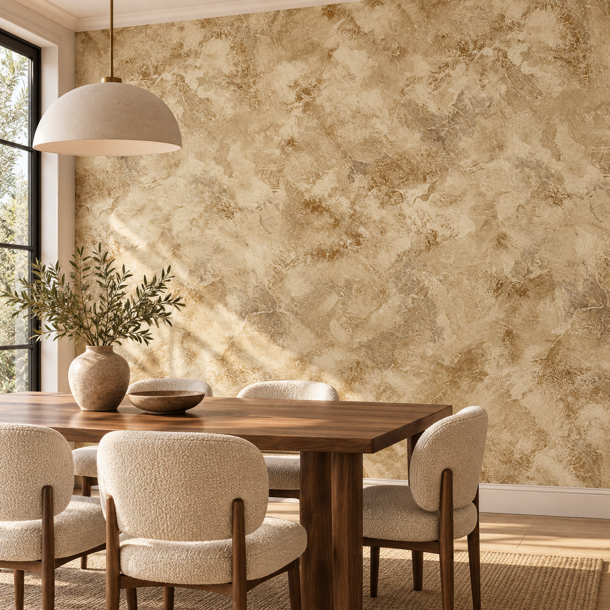 Sandstone Marble, peel and stick wallpaper styled on a feature wall
