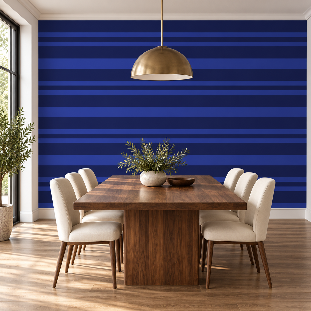 Sapphire Bands, peel and stick wallpaper styled on a feature wall