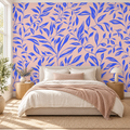 Sapphire Leaves, peel and stick wallpaper styled on a feature wall