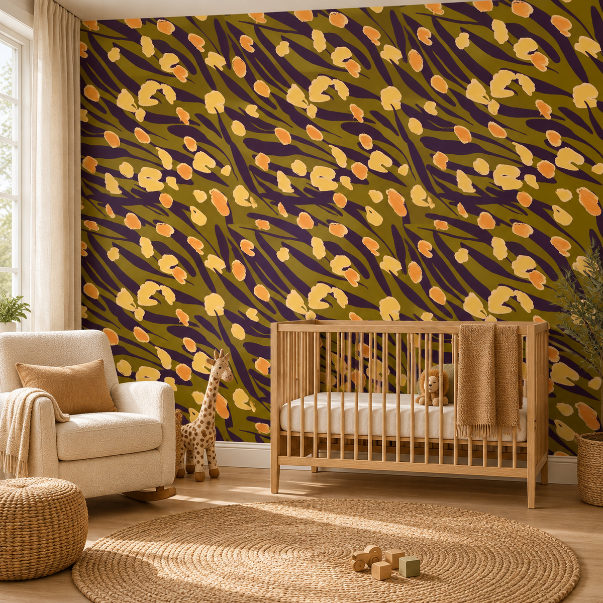 Savanna Dapple peel and stick wallpaper styled on a feature wall