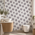Scallop Pattern peel and stick wallpaper styled in a powder room