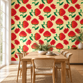 Scarlet Protea, peel and stick wallpaper styled on a feature wall