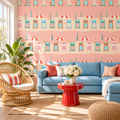 Beach Retreat peel and stick wallpaper styled on a feature wall