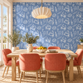 Coastal Feast peel and stick wallpaper styled on a feature wall