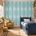Coastal Voyage peel and stick wallpaper styled on a feature wall