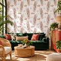 Coral Kelp peel and stick wallpaper styled on a feature wall