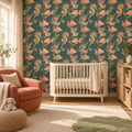 Coral Seahorse peel and stick wallpaper styled on a feature wall
