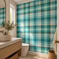 Seaside Checks, peel and stick wallpaper styled on a feature wall