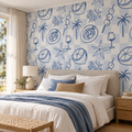 Seaside Picnic, peel and stick wallpaper styled on a feature wall