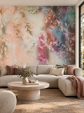 Serenity mural by De-Anne Strange, peel and stick wallpaper styled in a living room