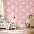 Sheep Parade peel and stick wallpaper styled on a feature wall