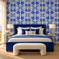 Azure Shells peel and stick wallpaper styled on a feature wall