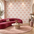 Blush Spirals peel and stick wallpaper styled on a feature wall