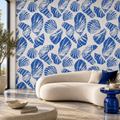 Ocean Shells, peel and stick wallpaper styled on a feature wall