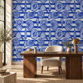 Coastal Strata peel and stick wallpaper styled on a feature wall