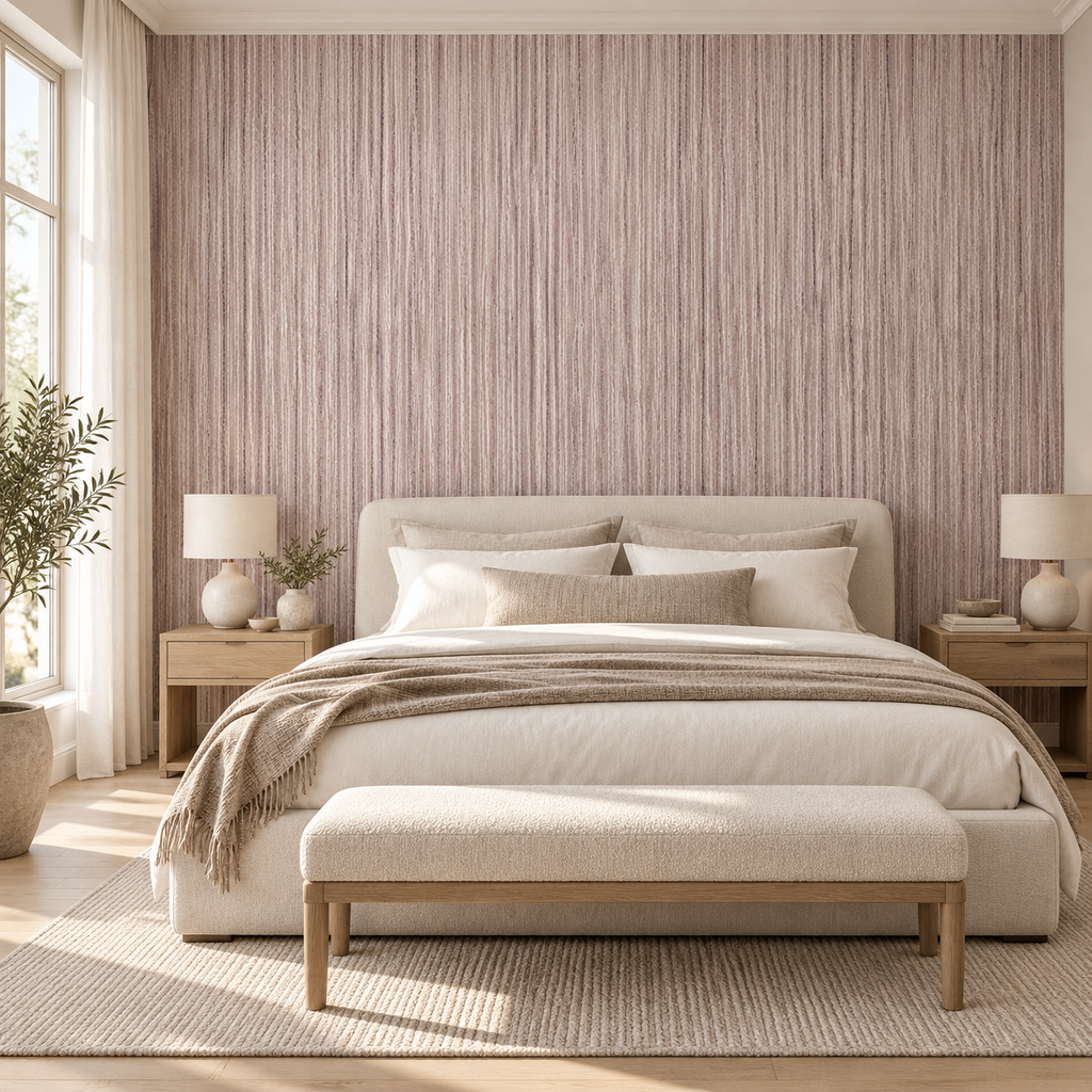 Silk Strata, peel and stick wallpaper styled on a feature wall