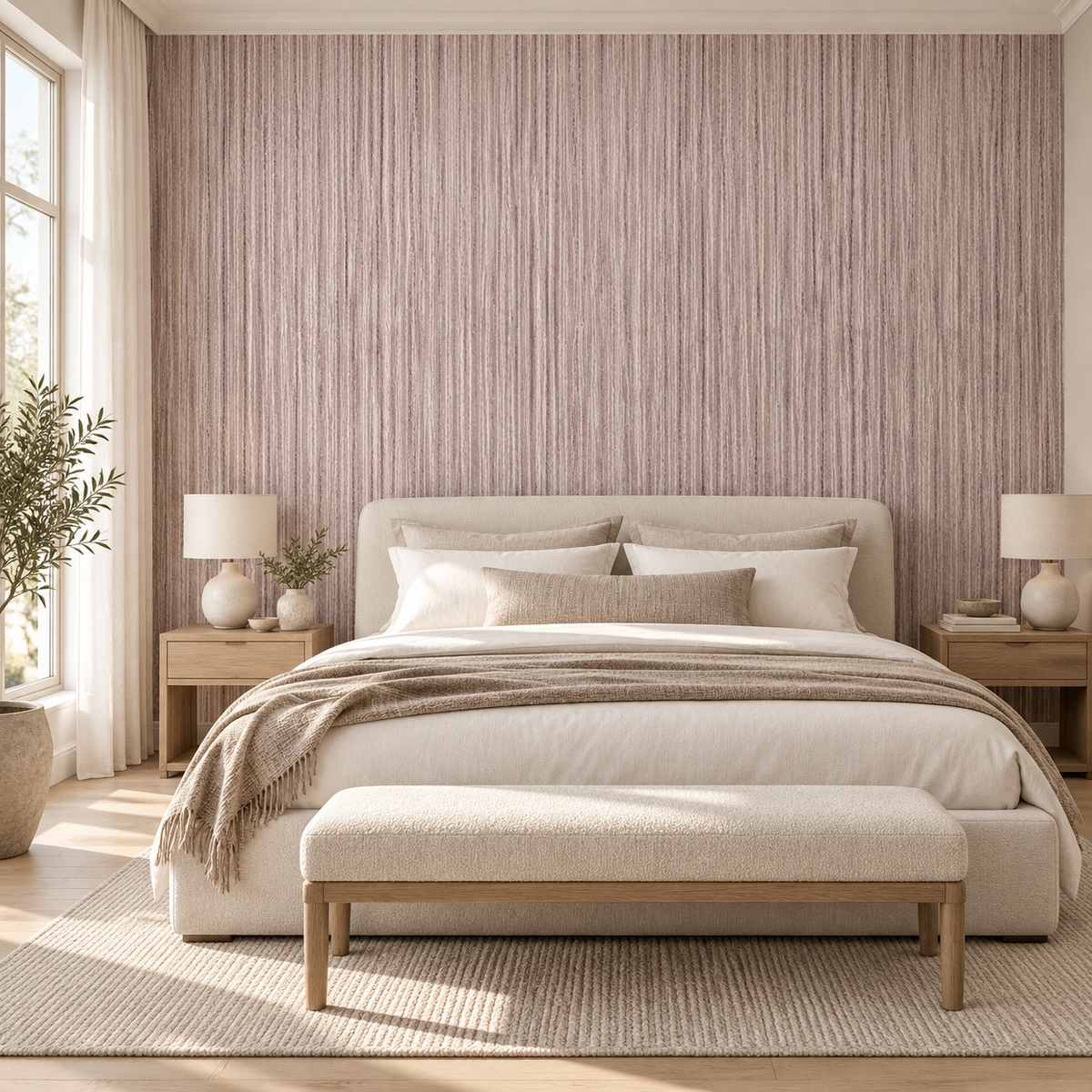 Silk Strata, peel and stick wallpaper styled on a feature wall