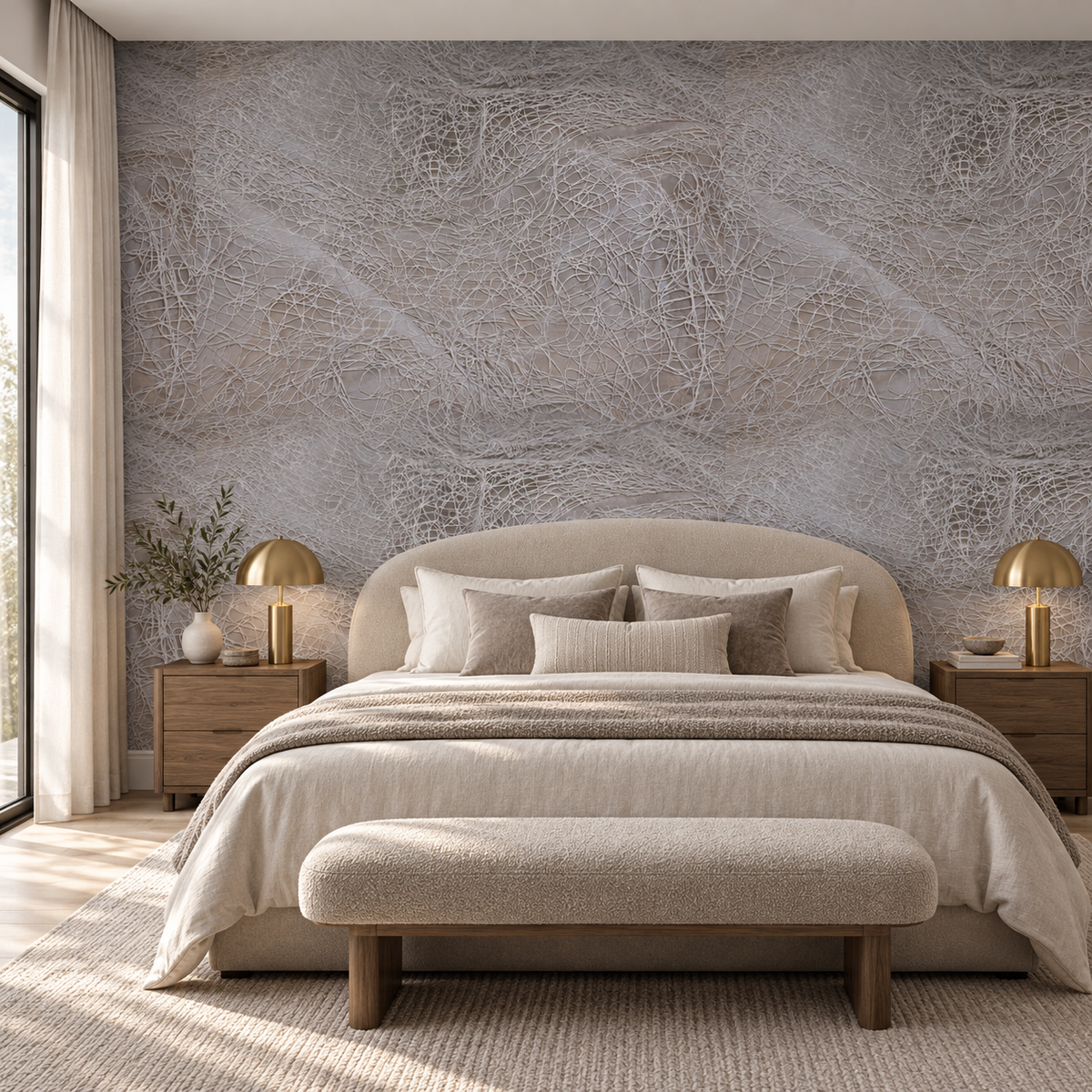 Silk Threads, peel and stick wallpaper styled on a feature wall
