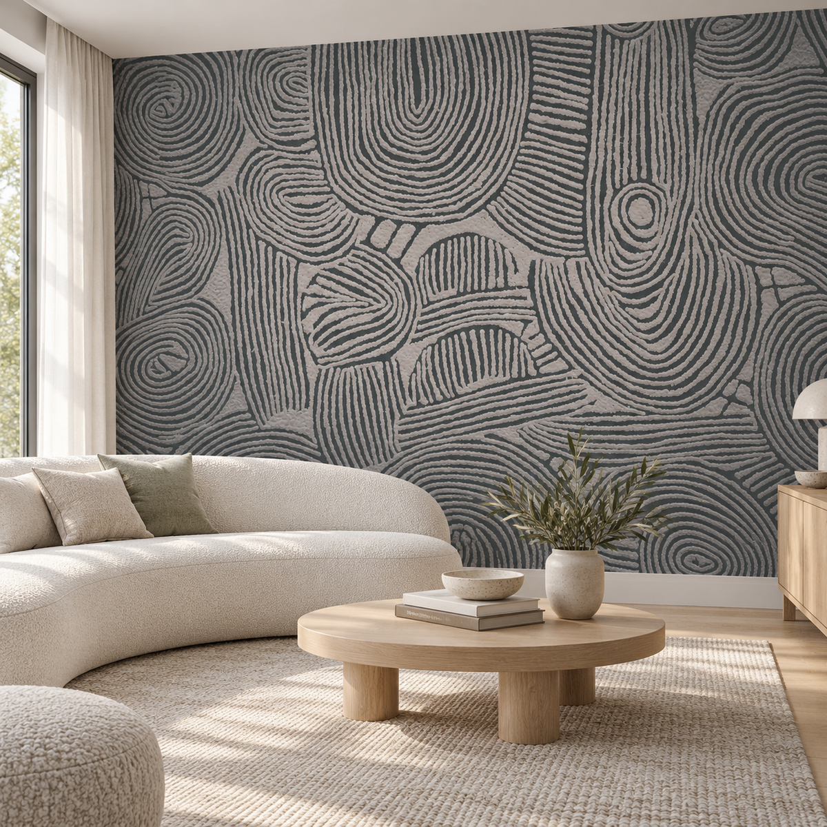 Silver Dreaming, peel and stick wallpaper styled on a feature wall