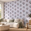 Silver Shells, peel and stick wallpaper styled on a feature wall