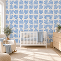 Sky Arches peel and stick wallpaper styled on a feature wall