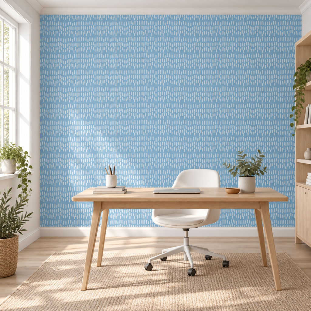 Sky Dashes, peel and stick wallpaper styled on a feature wall
