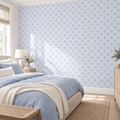 Sky Lattice, peel and stick wallpaper styled on a feature wall