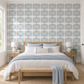 Sky Petals, peel and stick wallpaper styled on a feature wall