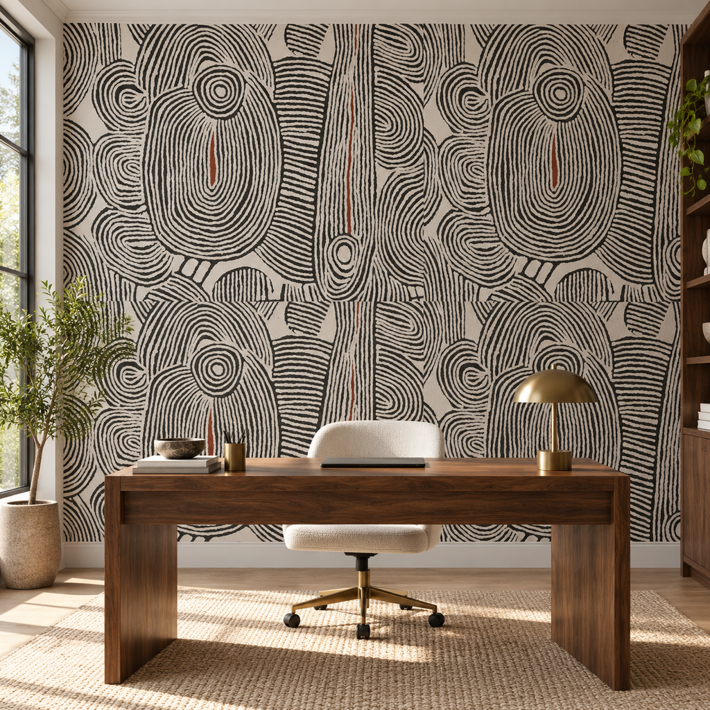 Slate Dreaming, peel and stick wallpaper styled on a feature wall