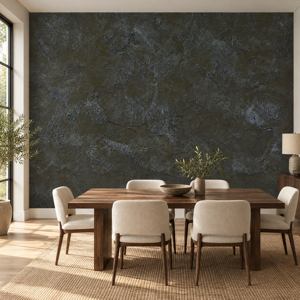Slate Stone, peel and stick wallpaper styled on a feature wall